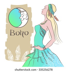 A woman in a dress. Boho style. Elegant vector illustration
