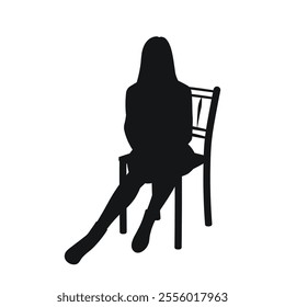 Woman in a dress and boots sits on a chair, black silhouette