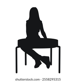 Woman in a dress and boots sits on a chair, black silhouette