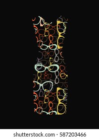 Woman dress from colored sunglasses on the black background. Vector