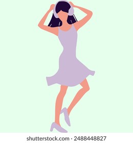  Una mujer con vestido baila con auriculares en la cabeza.
iconos ilustración Vector