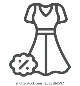 Woman dress with discount line icon, shopping clothes concept. Vector graphics. Gown sign on white background, outline style icon for mobile or web design