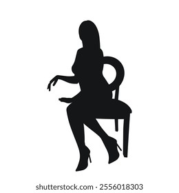 Woman in a dress and high heeled boots sitting on a chair, black silhouette