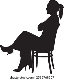 woman with dress high heels arms and legs crossed sitting on a chair