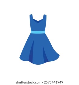 Woman dress icon. Blue female dress fashion concept. Frog vector, wedding dress, on white background. 