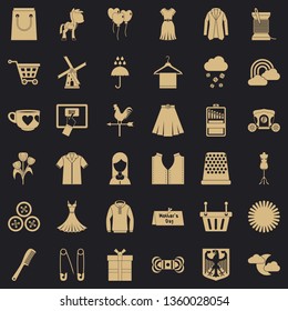 Woman dress icons set. Simple style of 36 woman dress vector icons for web for any design