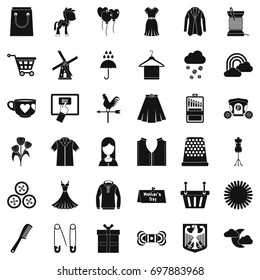 Woman dress icons set. Simple style of 36 woman dress vector icons for web isolated on white background