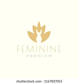 woman dress with lotus flower feminine logo design vector graphic symbol icon illustration creative idea