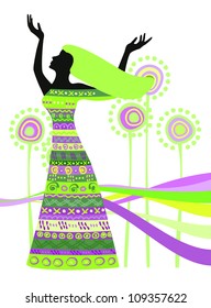 Woman in dress with patterns for design