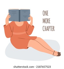 Woman in dress reading book. Once more chapter 