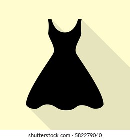 Woman dress sign. Black icon with flat style shadow path on cream background.