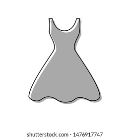 Woman dress sign. Black line icon with gray shifted flat filled icon on white background. Illustration.