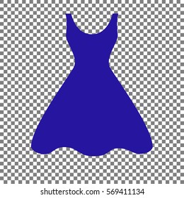 Woman dress sign. Blue icon on transparent background.