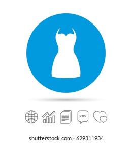Woman dress sign icon. Elegant clothes symbol. Copy files, chat speech bubble and chart web icons. Vector
