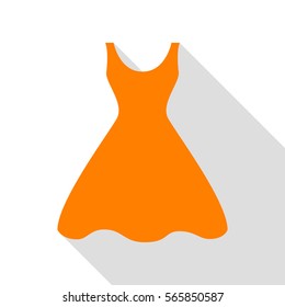 Woman dress sign. Orange icon with flat style shadow path.