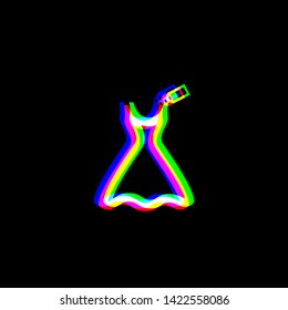 Woman dress sign with tag. Red, green and blue unfocused contour icon at black background. Illustration.