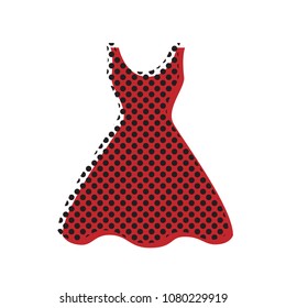 Woman dress sign. Vector. Brown icon with shifted black circle pattern as duplicate at white background. Isolated.