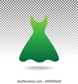 Woman dress sign. Vector. Green gradient icon with shadow at bottom on transparent and white background.