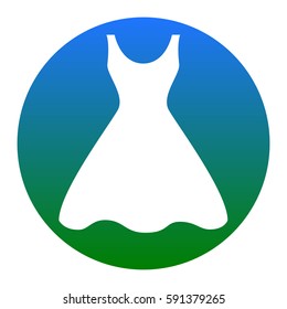 Woman dress sign. Vector. White icon in bluish circle on white background. Isolated.