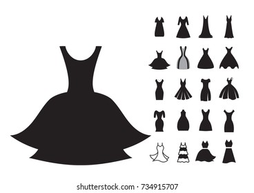 Woman Dress Vector Icon Isolated On White Background. Gown Symbol Collection