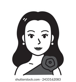 woman in dress, vector, illustration, black and white illustration