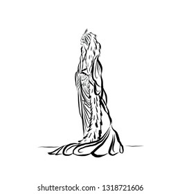 Woman dressed in art nouveau style. Drawing for coloring. Graphic female silhouette.