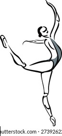 A woman dressed in ballet tights. Takes the attitude.