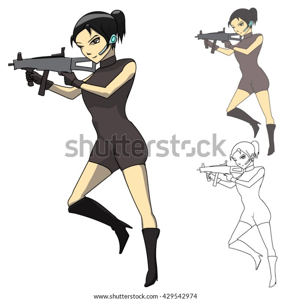 Woman Dressed Black Weapon His Hand Stock Vector Royalty Free