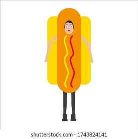 woman dressed as a hot dog. illustration for web and mobile design.