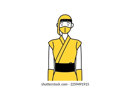 A woman dressed up as a ninja, standing