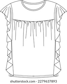 Woman dresses, shirts and tunics technical drawing, template, sketch, flat, mock up. Jersey or woven fabric dress front view, white color	