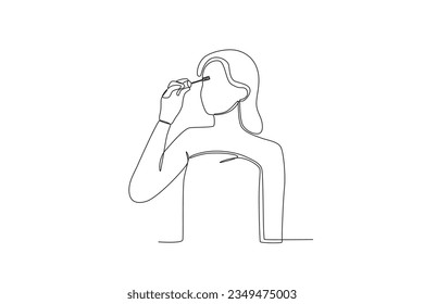 A woman dressing up after taking a bath. Morning activities one-line drawing