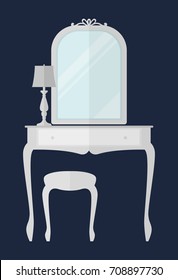Woman dressing table. Flat design vector illustration.