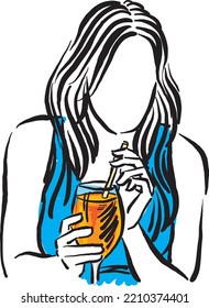 woman with drink drinking pretty lady vector illustration