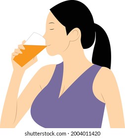 woman drink orange juice flat art illustration for health guide, health website, juice shop, health sticker, and many more