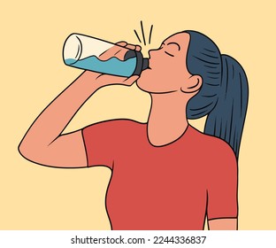 Woman is drinking after sport illustration