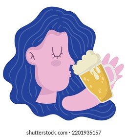 Woman Drinking Beer Icon Isolated