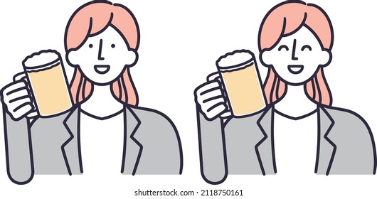 woman drinking beer simple illustration