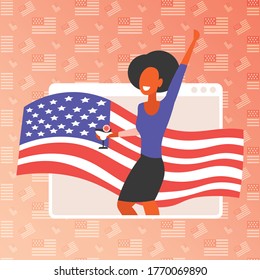 woman drinking cocktail 4th of july american independence day celebration concept web browser window portrait vector illustration