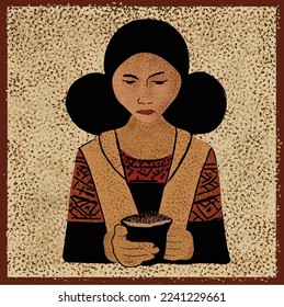 woman drinking coffee, abstract vintage design