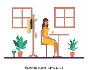 woman drinking coffee in the dining room