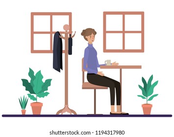woman drinking coffee in the dining room