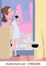 woman drinking coffee at kitchen
