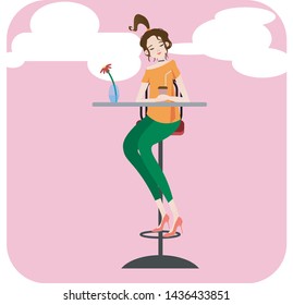 Woman drinking coffee in restaurant or cafe