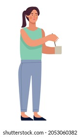 woman drinking coffee standing character