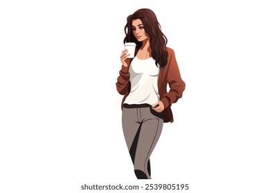 woman drinking coffee vector flat minimalistic isolated