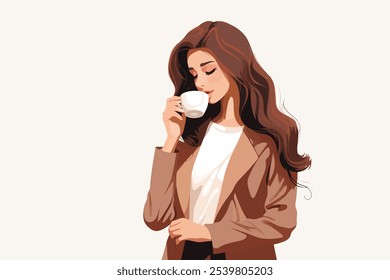 woman drinking coffee vector flat minimalistic isolated