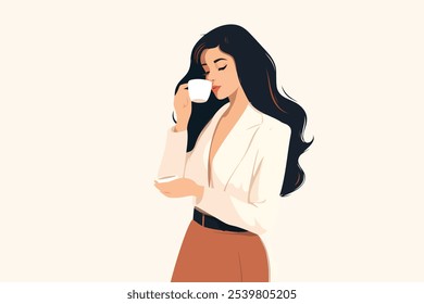 woman drinking coffee vector flat minimalistic isolated