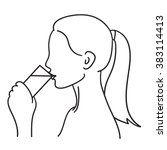 Woman drinking a glass of water vector illustration black on white line
