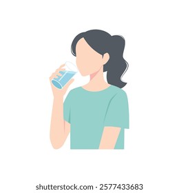 Woman drinking a glass of water vector illustration 	
